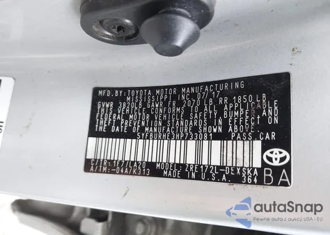 2017 Toyota Corolla Xse из США, поврежденный, VIN 5YFBURHE3HP733081